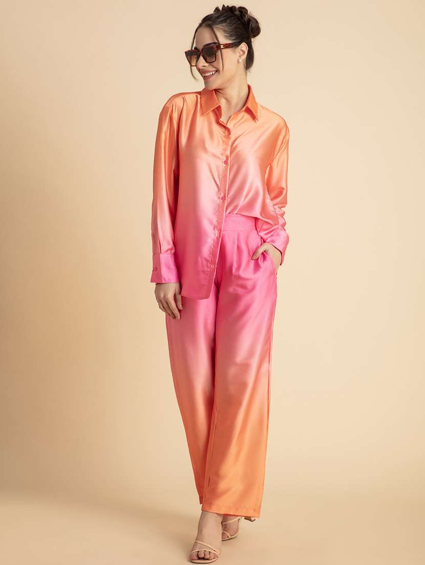 women pink ombre shirt and trouser co-ord set