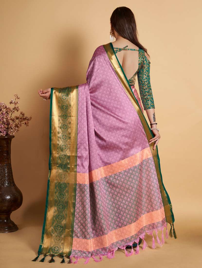 women pink & green dharmavaram saree with blouse - 20732996 -  Standard Image - 1