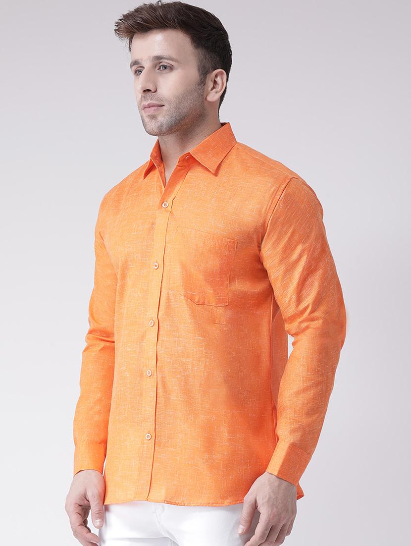 orange self design pocket detailed casual shirt - 20733052 - Standard Image - 1