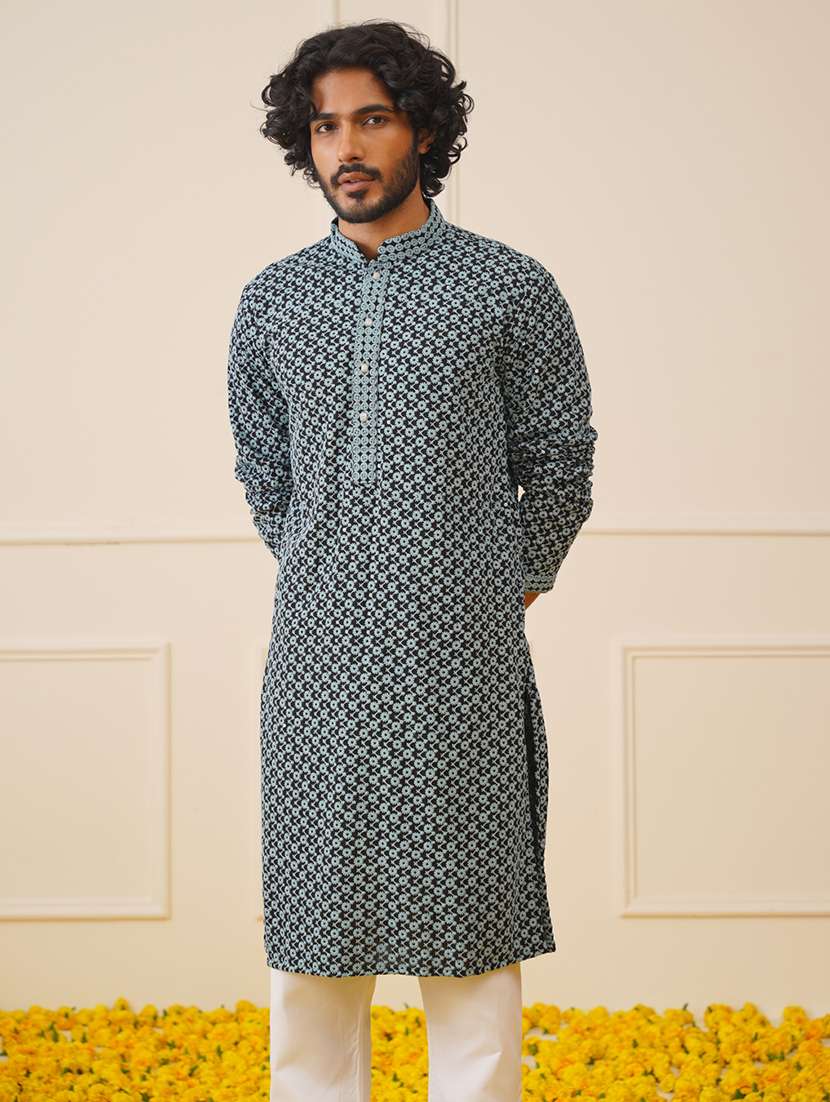 men mandarin neck kurta pyjama ethnic wear set - 20733068 -  Standard Image - 1