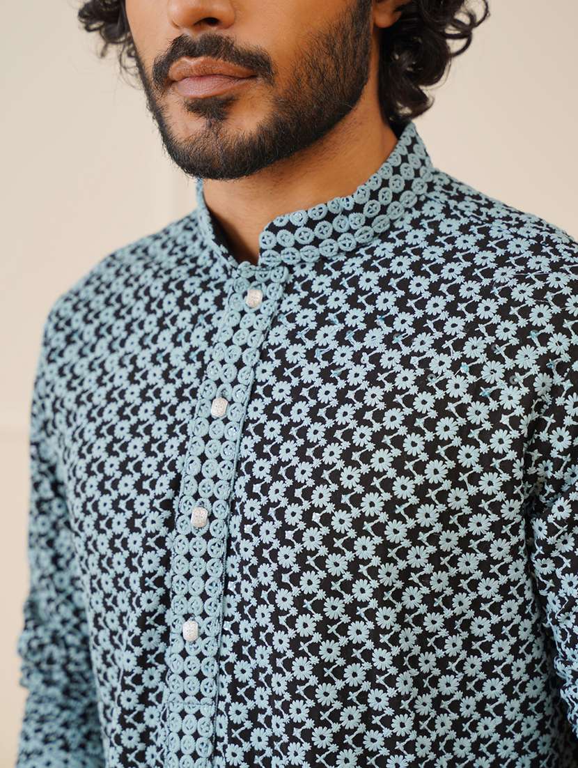 men mandarin neck kurta pyjama ethnic wear set - 20733068 -  Standard Image - 4