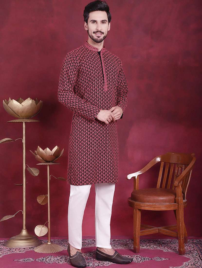 men mandarin neck kurta pyjama ethnic wear set - 20733069 -  Standard Image - 1