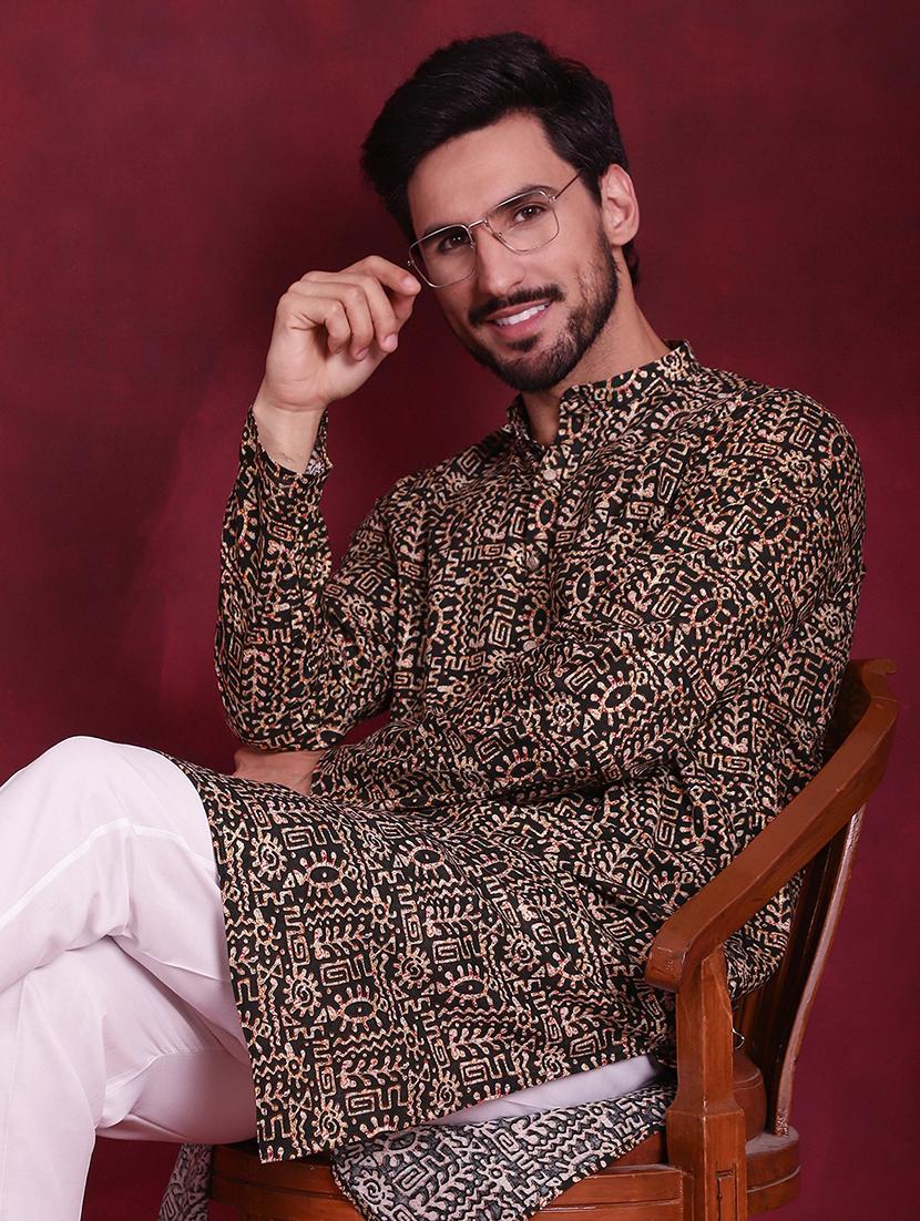 men mandarin neck kurta pyjama ethnic wear set - 20733072 - Standard Image - 1