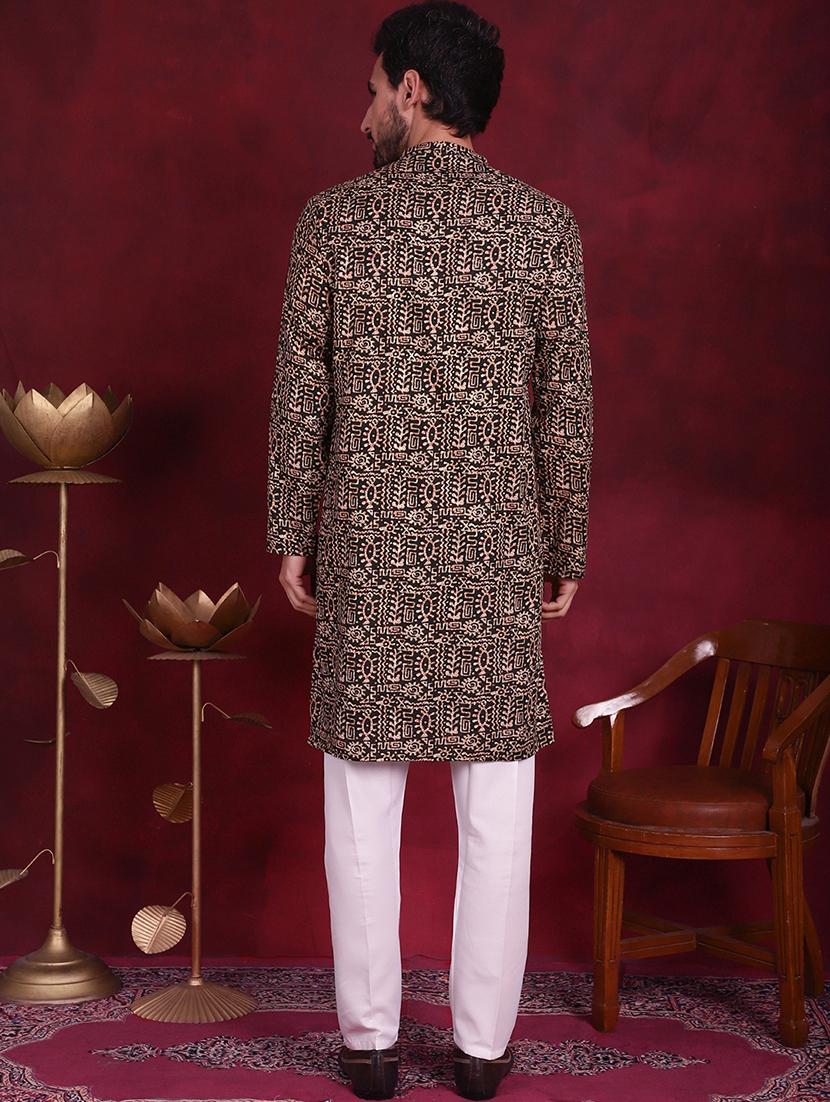 men mandarin neck kurta pyjama ethnic wear set - 20733072 - Standard Image - 4