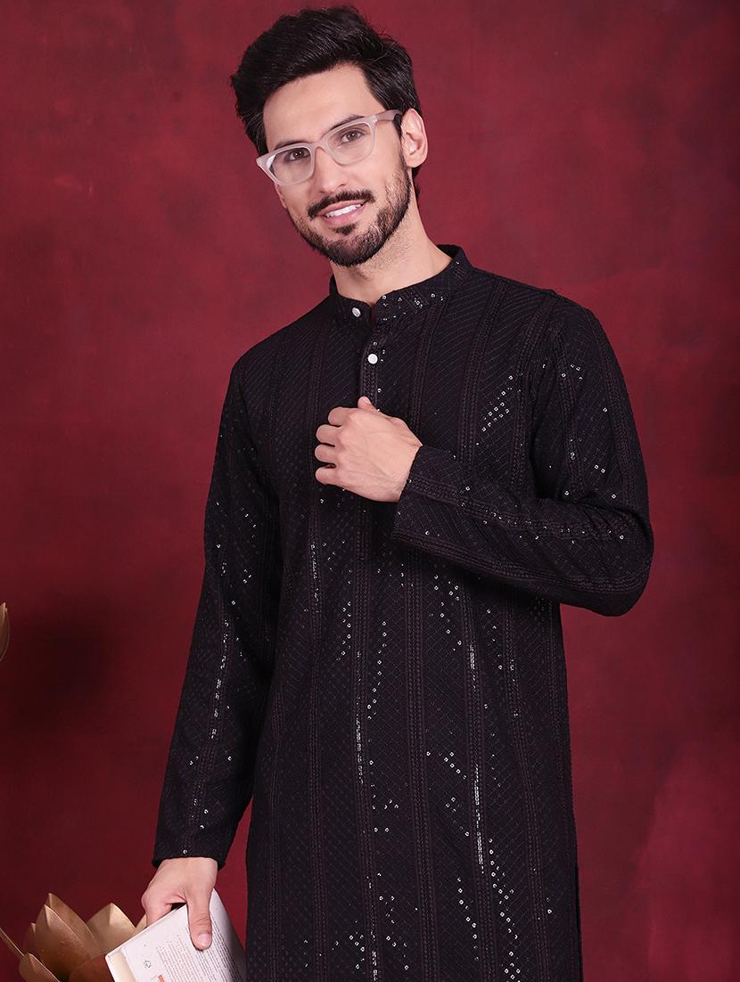 men mandarin neck kurta pyjama ethnic wear set - 20733076 - Standard Image - 1