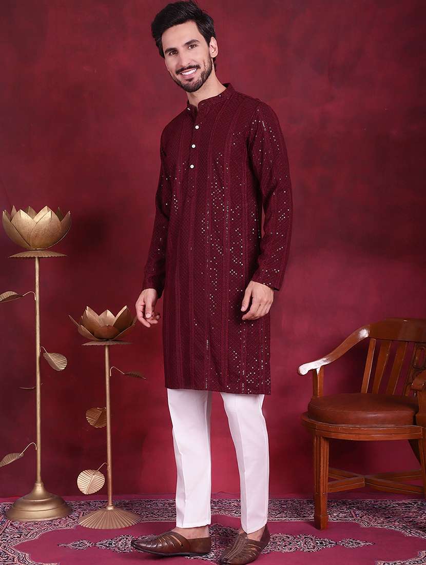 men mandarin neck kurta pyjama ethnic wear set - 20733077 -  Standard Image - 1