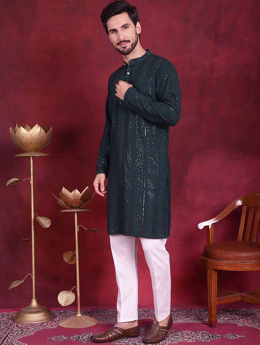 men mandarin neck kurta pyjama ethnic wear set - 20733078 -  Standard Image - 1