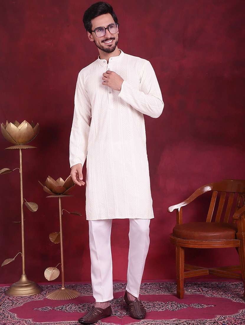 men mandarin neck kurta pyjama ethnic wear set