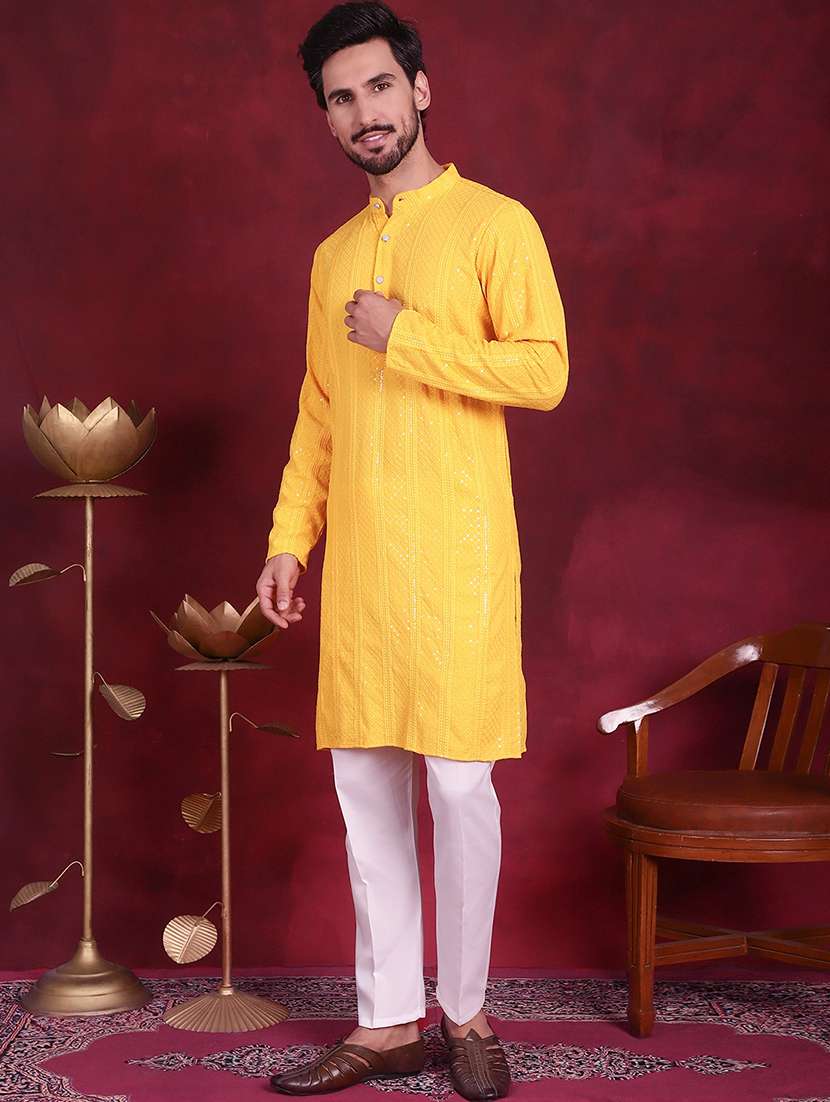 men mandarin neck kurta pyjama ethnic wear set - 20733081 -  Standard Image - 4