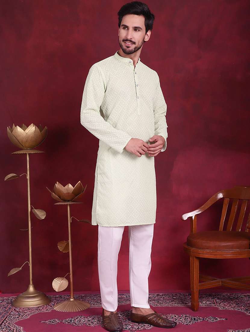 men mandarin neck kurta pyjama ethnic wear set - 20733087 -  Standard Image - 1