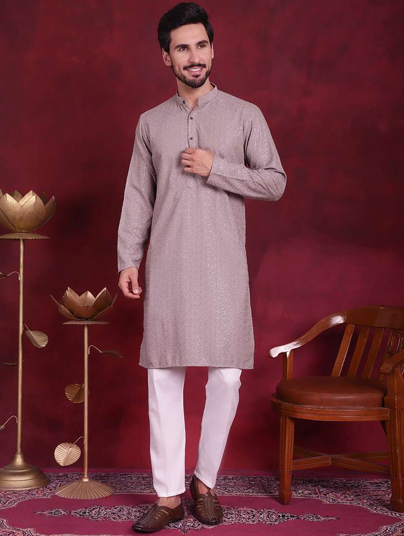 men mandarin neck kurta pyjama ethnic wear set - 20733090 -  Standard Image - 1