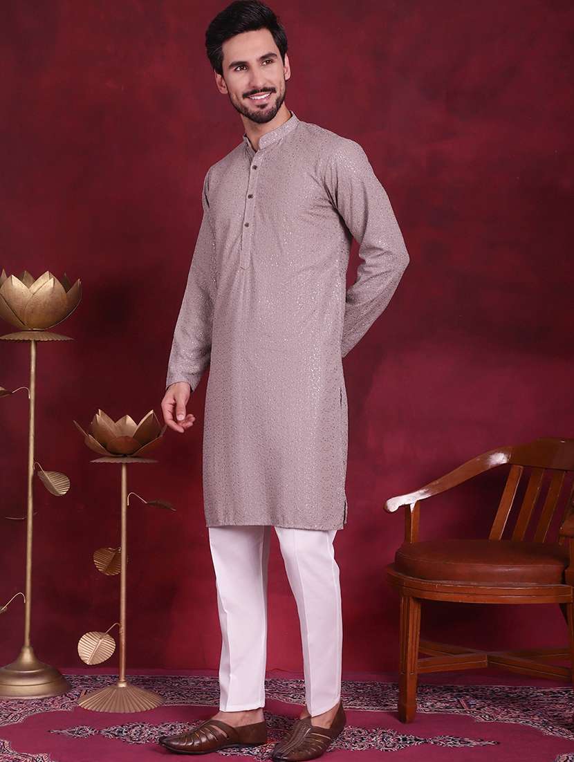 men mandarin neck kurta pyjama ethnic wear set - 20733090 -  Standard Image - 4
