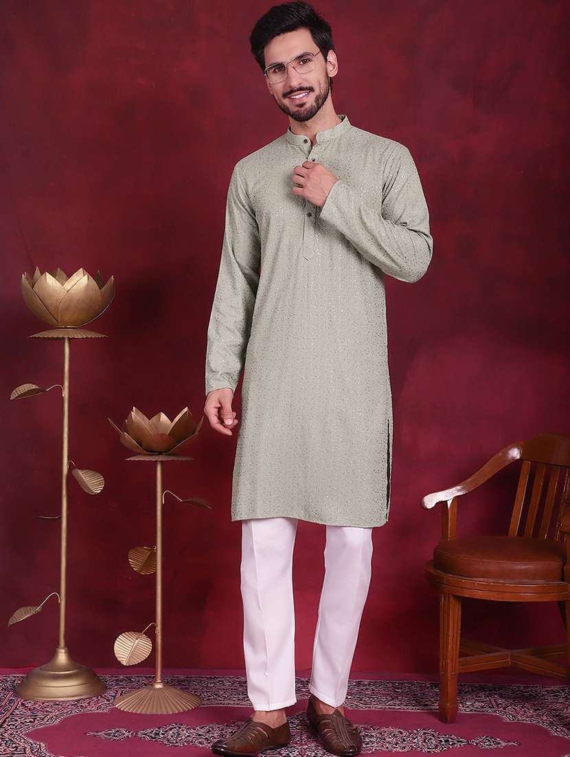 men mandarin neck kurta pyjama ethnic wear set