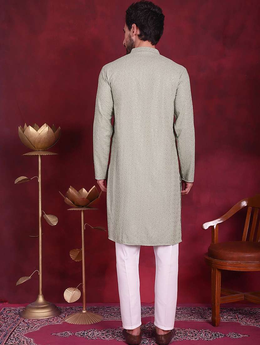 men mandarin neck kurta pyjama ethnic wear set - 20733095 -  Standard Image - 4