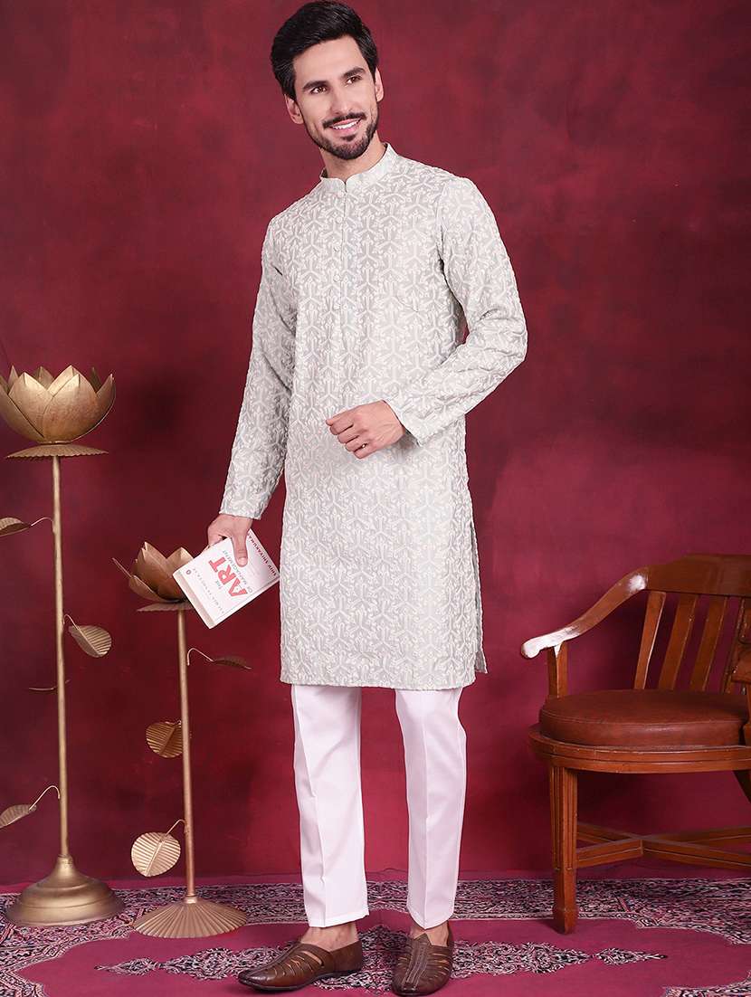men mandarin neck kurta pyjama ethnic wear set - 20733102 -  Standard Image - 1