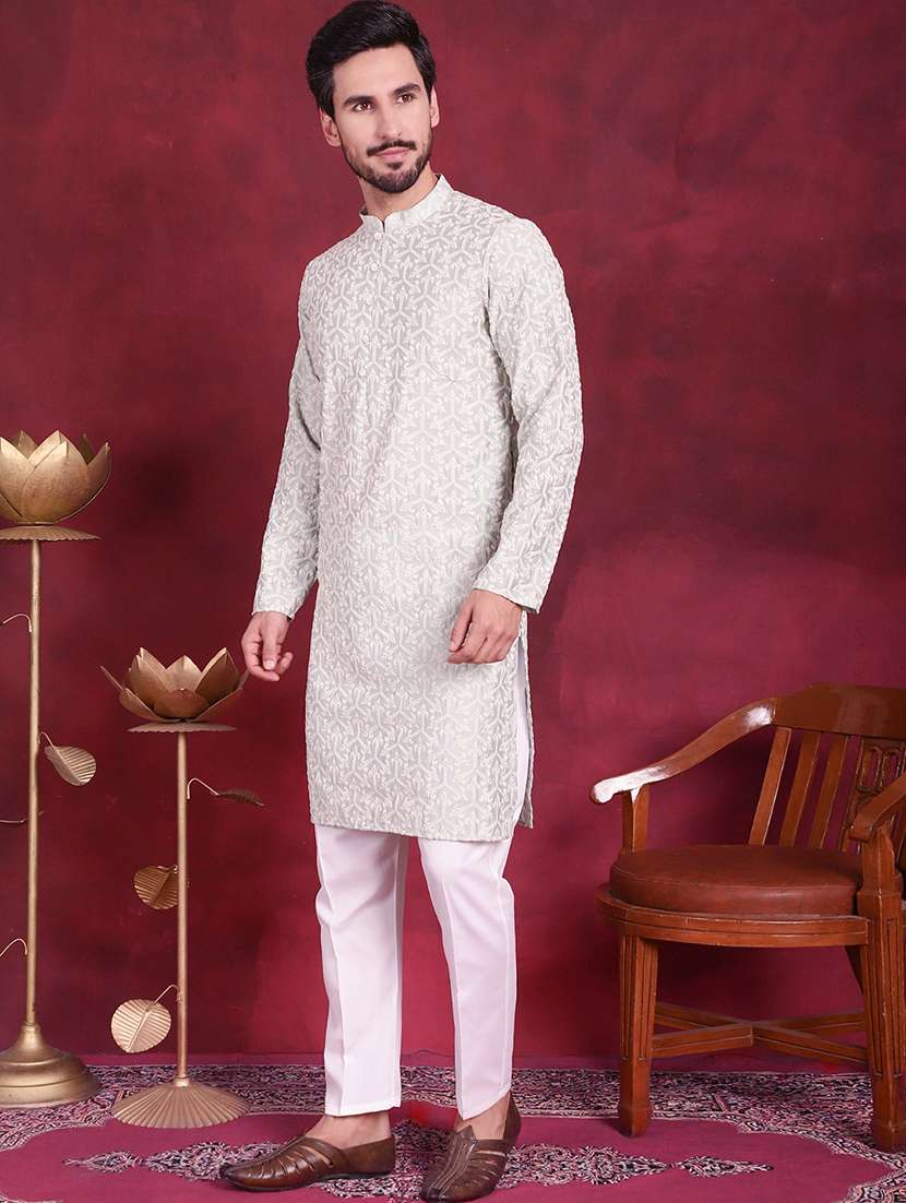 men mandarin neck kurta pyjama ethnic wear set - 20733102 -  Standard Image - 4