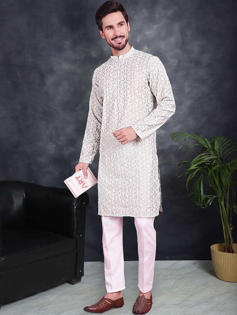 men mandarin neck kurta pyjama ethnic wear set - 20733105 -  Standard Image - 1