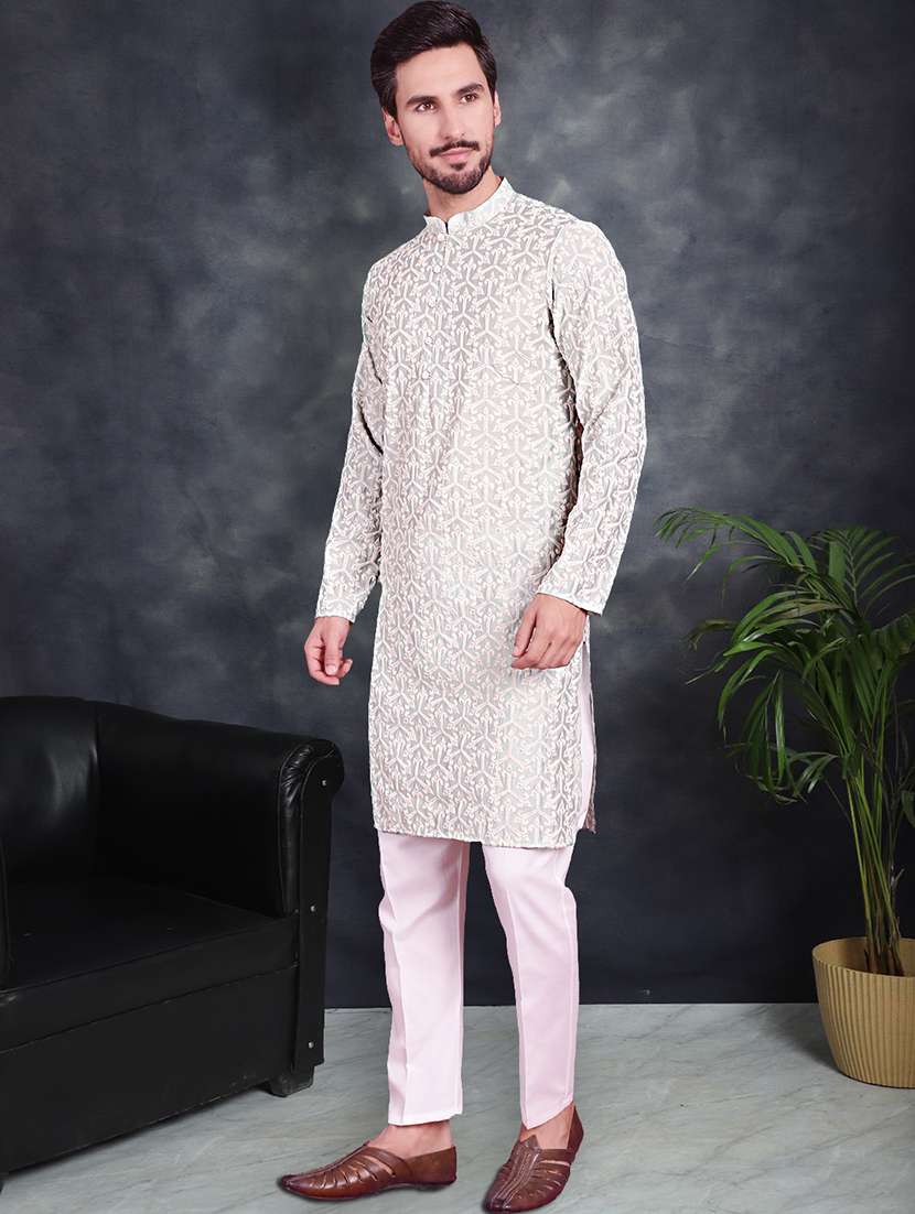 men mandarin neck kurta pyjama ethnic wear set - 20733105 -  Standard Image - 4