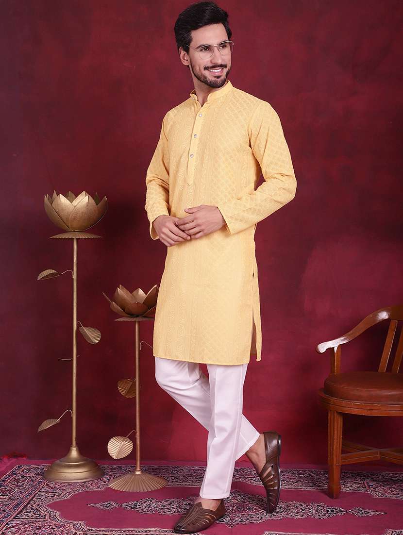 men mandarin neck kurta pyjama ethnic wear set - 20733106 -  Standard Image - 1