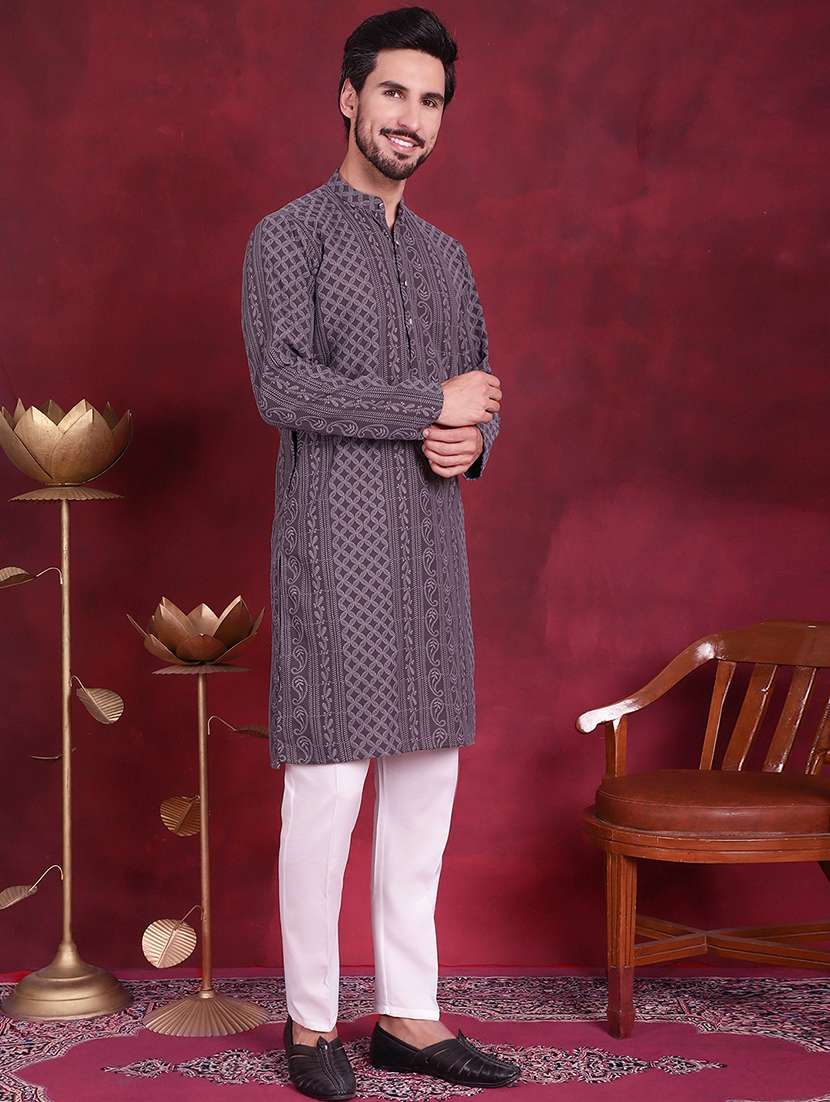 men mandarin neck kurta pyjama ethnic wear set - 20733107 -  Standard Image - 1