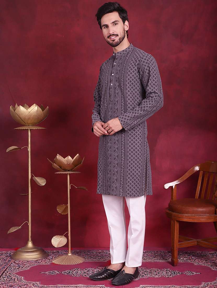 men mandarin neck kurta pyjama ethnic wear set - 20733107 -  Standard Image - 4