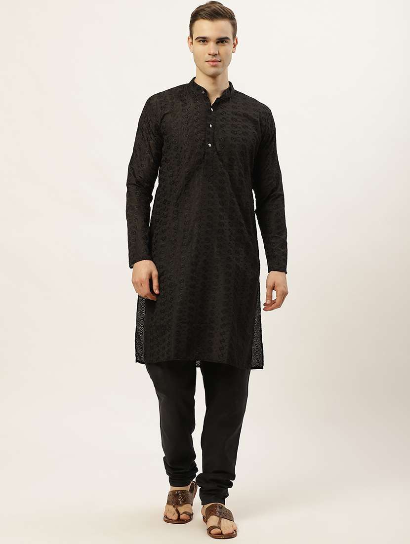 men mandarin neck kurta pyjama ethnic wear set