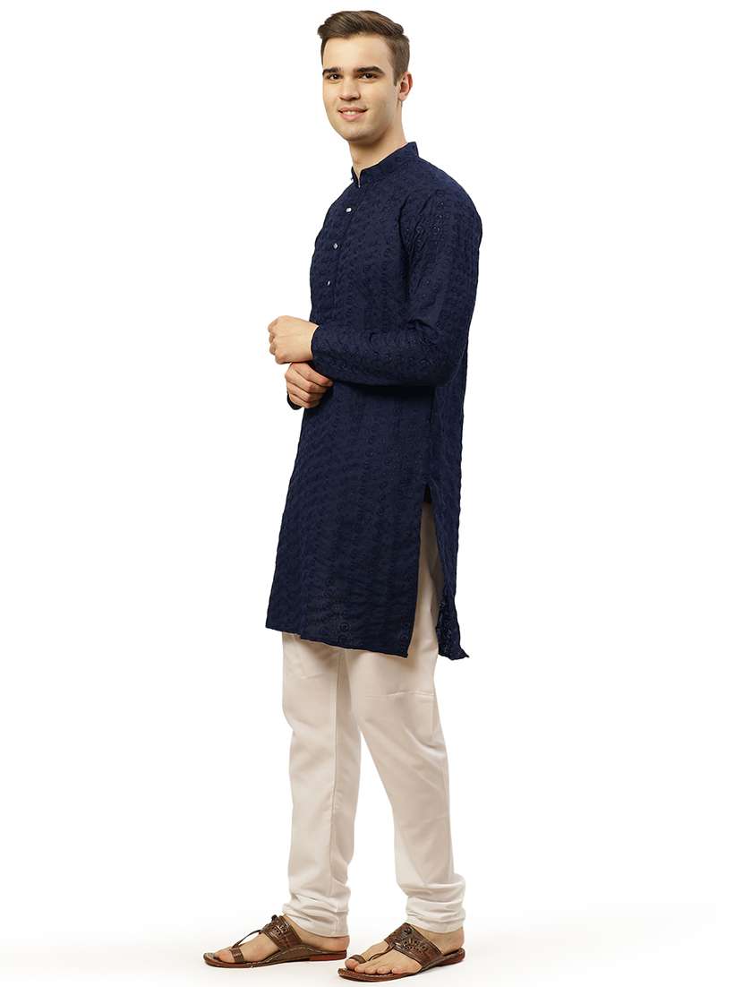 men mandarin neck kurta pyjama ethnic wear set - 20733117 -  Standard Image - 1