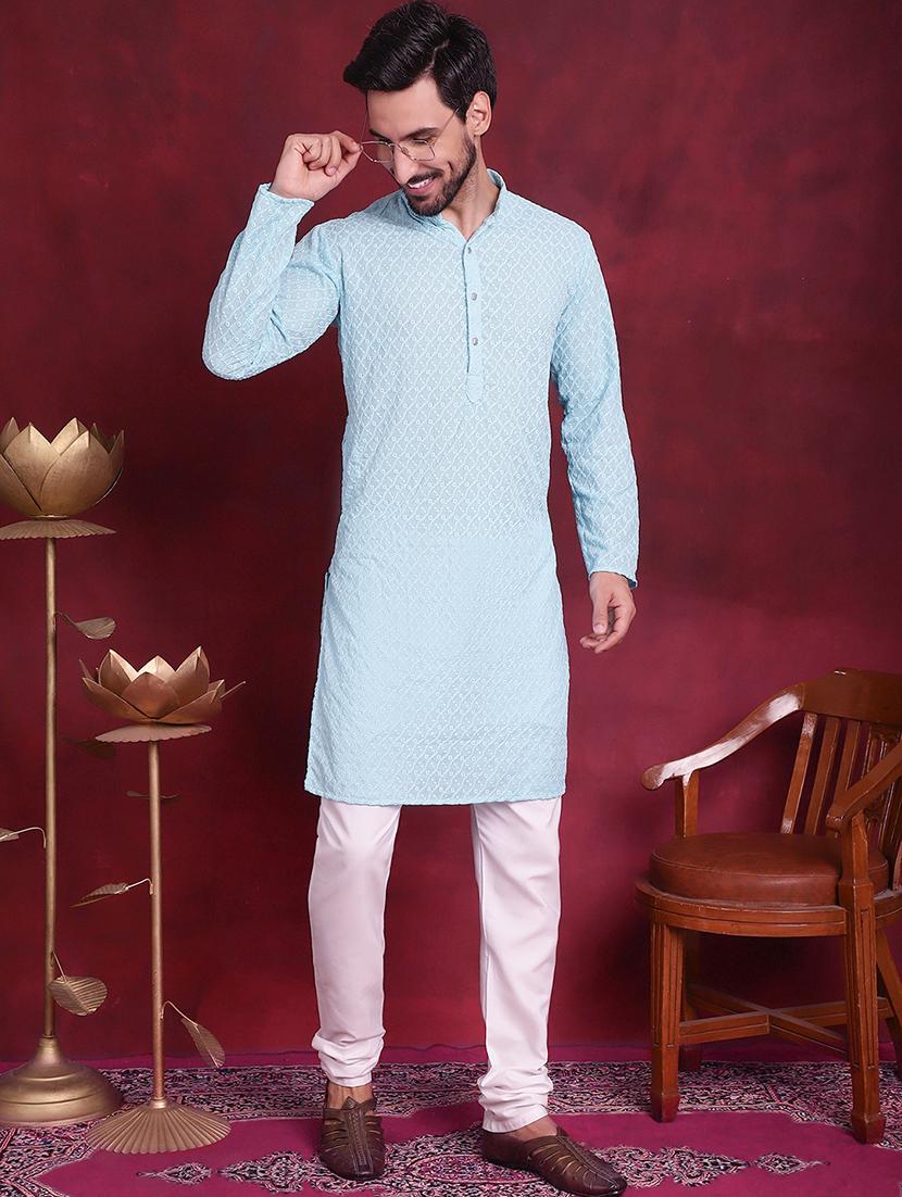 men mandarin neck kurta pyjama ethnic wear set - 20733120 - Standard Image - 1