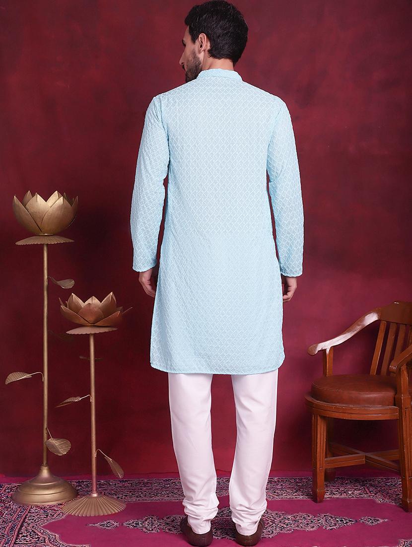 men mandarin neck kurta pyjama ethnic wear set - 20733120 - Standard Image - 4