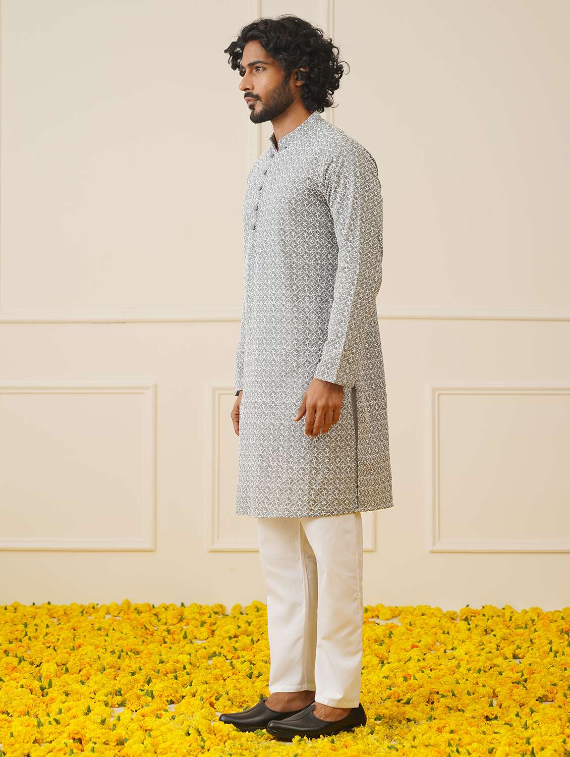 men mandarin neck kurta churidar ethnic wear set - 20733124 -  Standard Image - 1