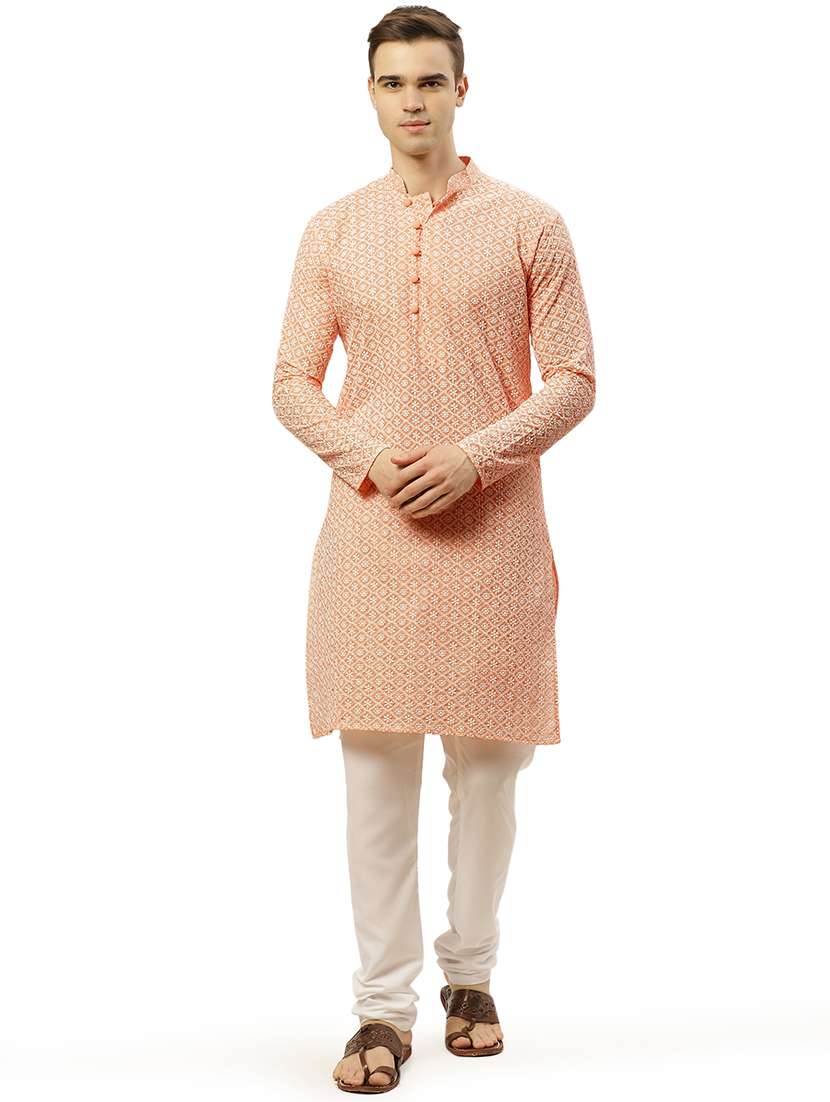 men mandarin neck kurta churidar ethnic wear set - 20733126 -  Standard Image - 1