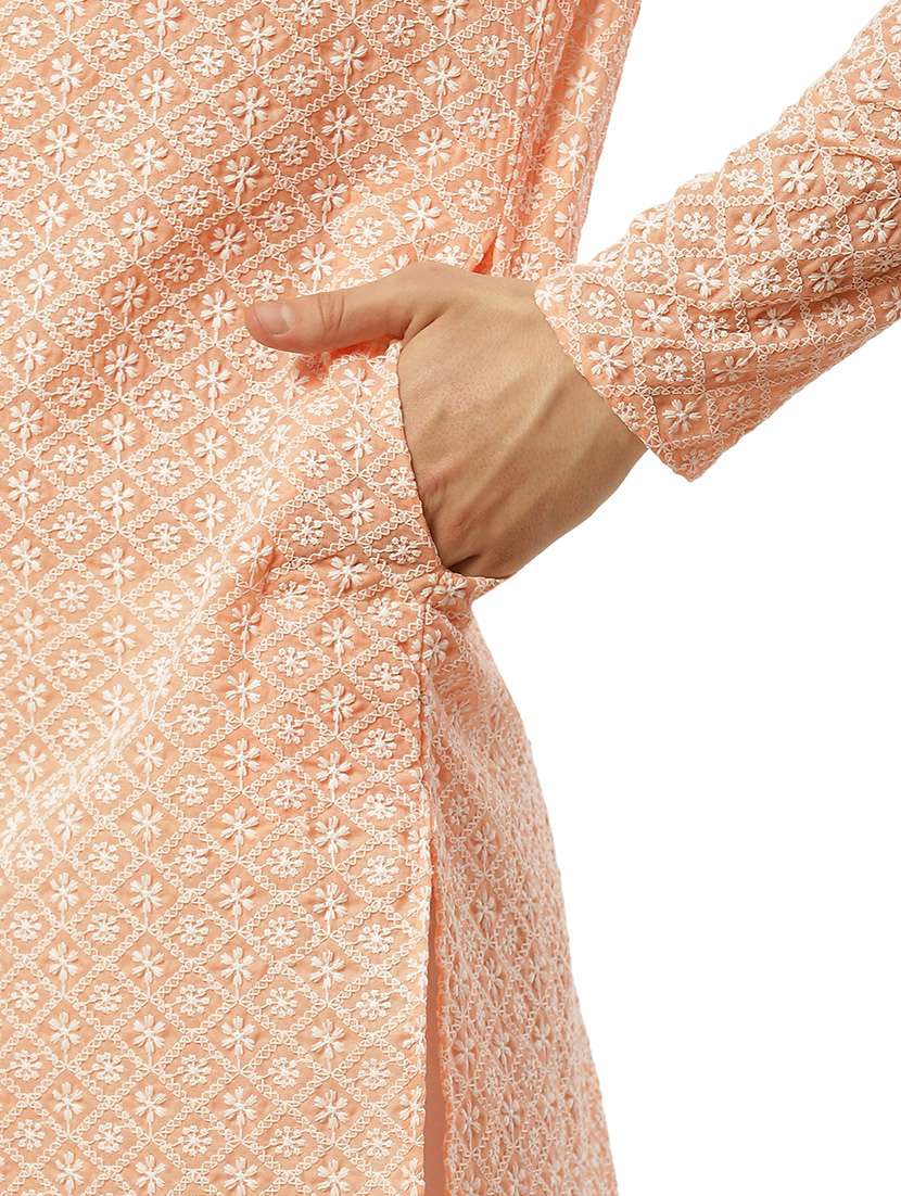 men mandarin neck kurta churidar ethnic wear set - 20733126 -  Standard Image - 4