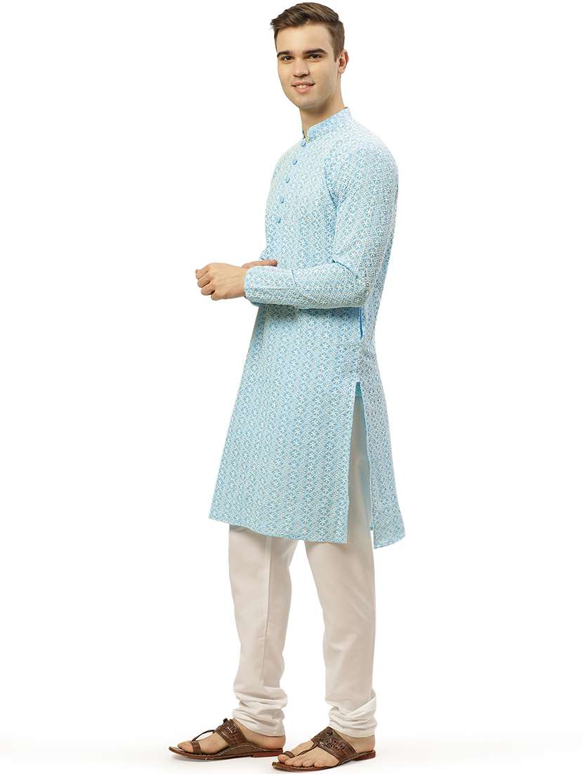 men mandarin neck kurta churidar ethnic wear set - 20733127 -  Standard Image - 1