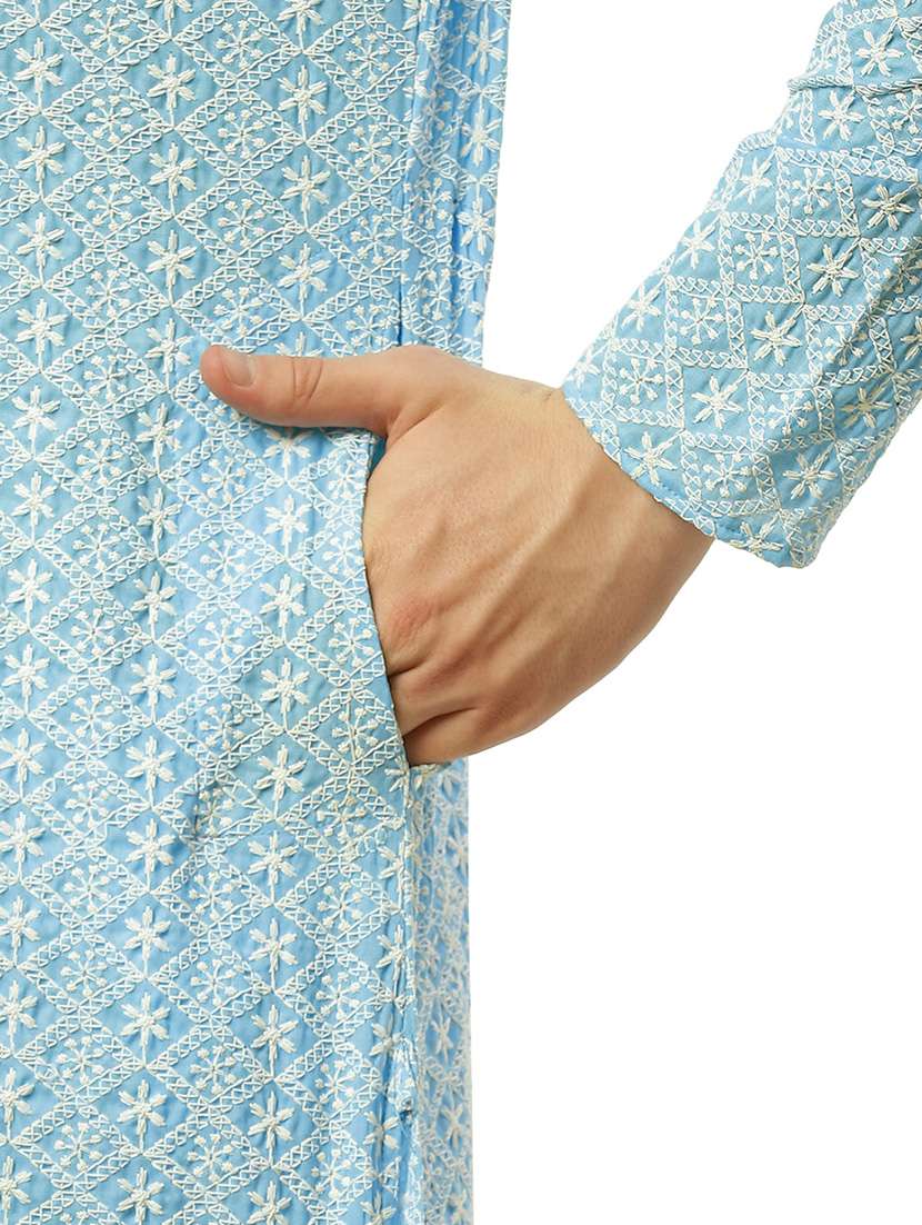 men mandarin neck kurta churidar ethnic wear set - 20733127 -  Standard Image - 4