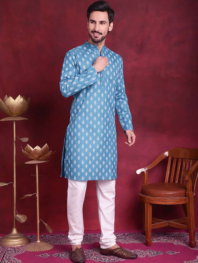 men mandarin neck kurta churidar ethnic wear set - 20733134 -  Standard Image - 1