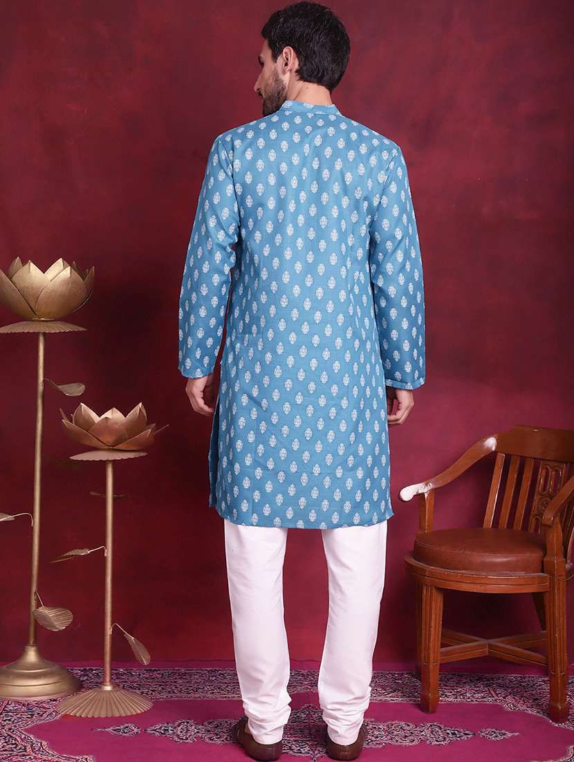 men mandarin neck kurta churidar ethnic wear set - 20733134 -  Standard Image - 4