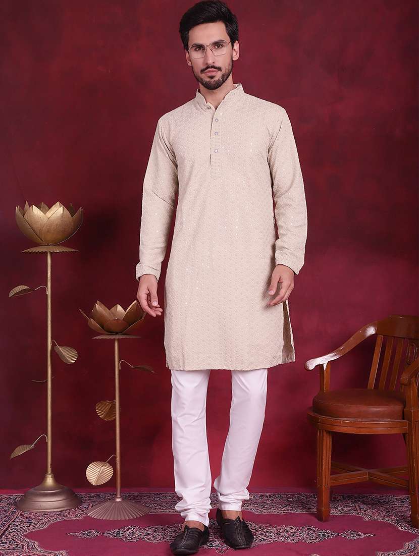 men mandarin neck kurta churidar ethnic wear set - 20733136 -  Standard Image - 1