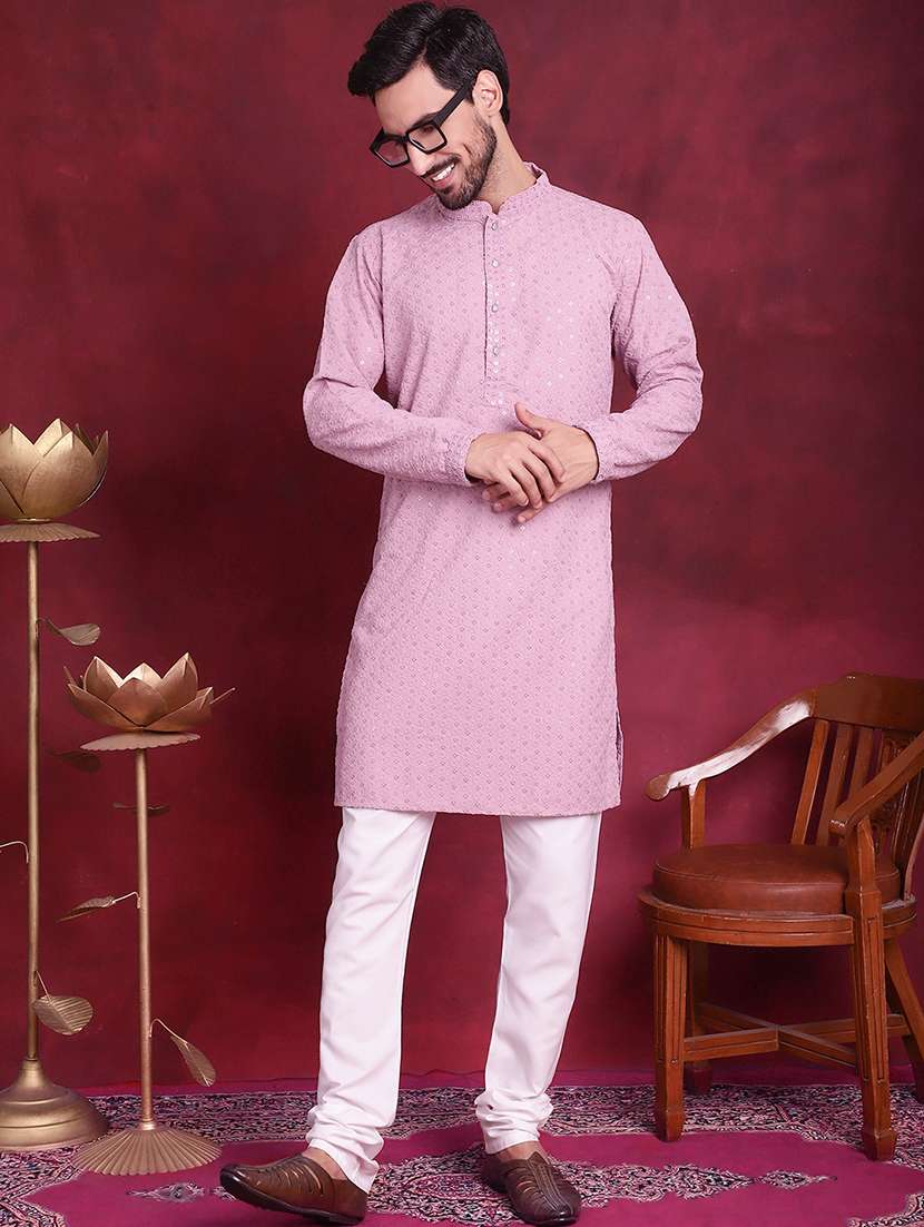 men mandarin neck kurta churidar ethnic wear set