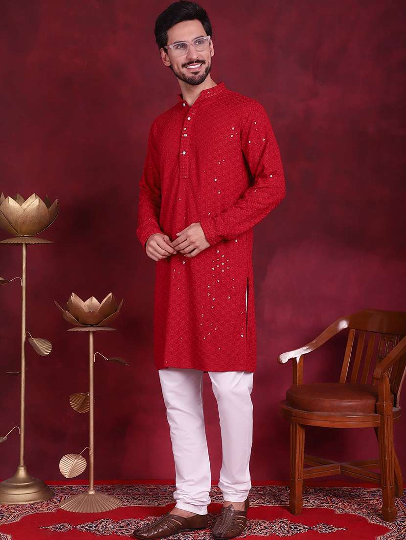 men mandarin neck kurta churidar ethnic wear set - 20733140 -  Standard Image - 1