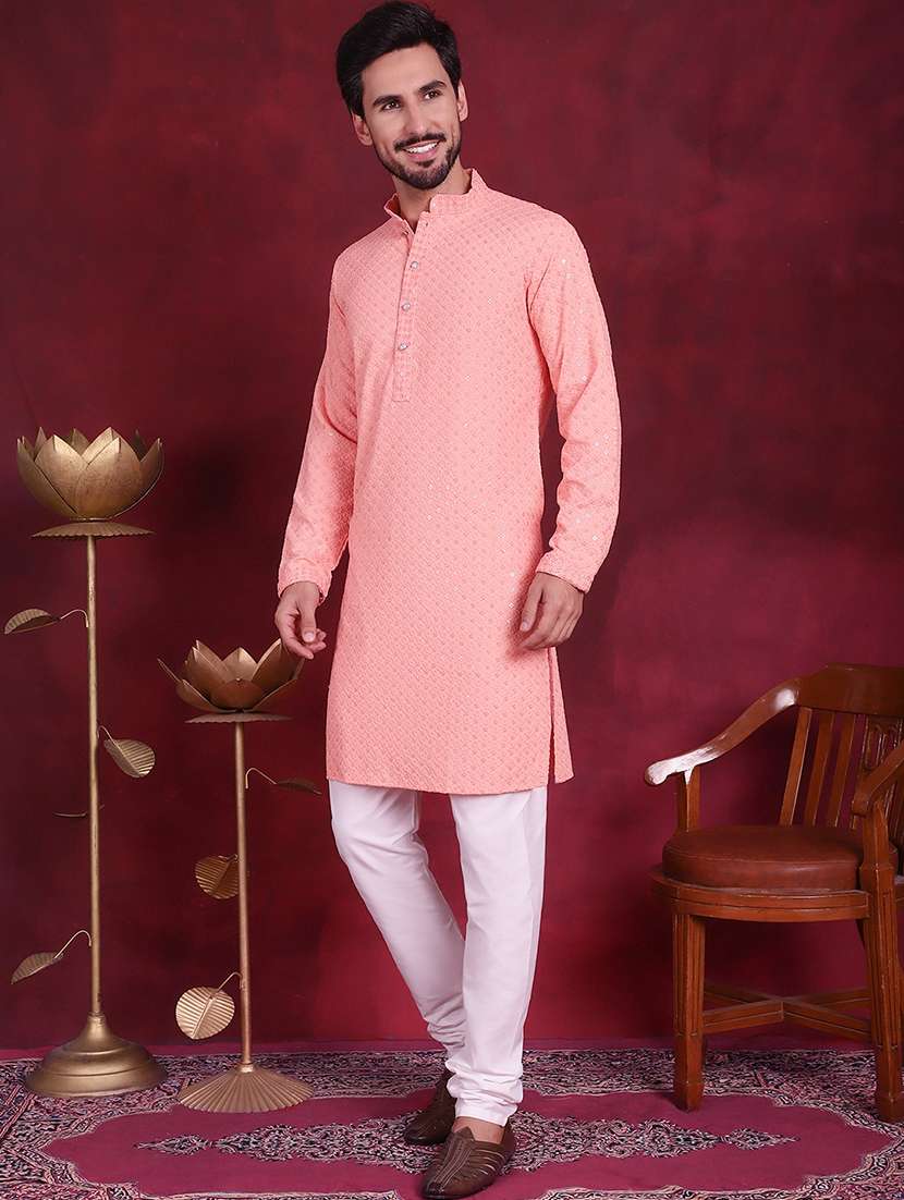 men mandarin neck kurta churidar ethnic wear set - 20733142 -  Standard Image - 1