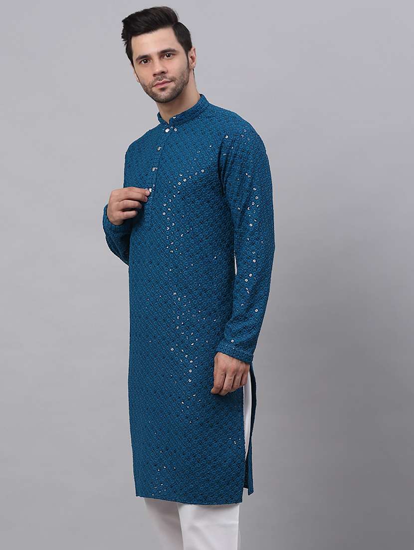 men mandarin neck kurta churidar ethnic wear set - 20733143 -  Standard Image - 1