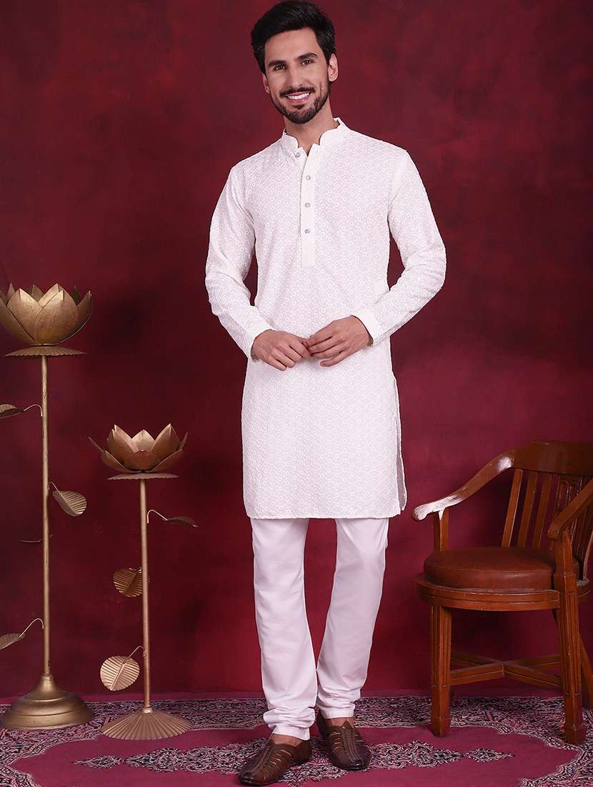 men mandarin neck kurta churidar ethnic wear set - 20733145 -  Standard Image - 1