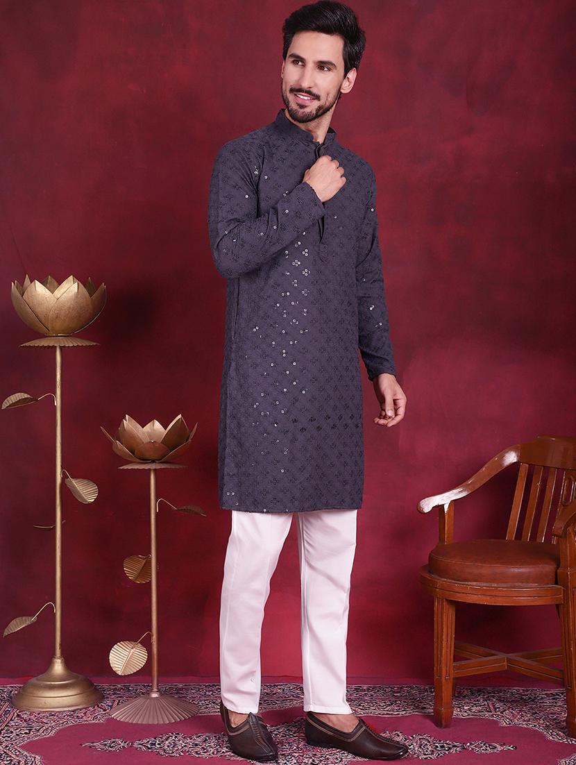 men mandarin neck kurta churidar ethnic wear set - 20733146 - Standard Image - 1