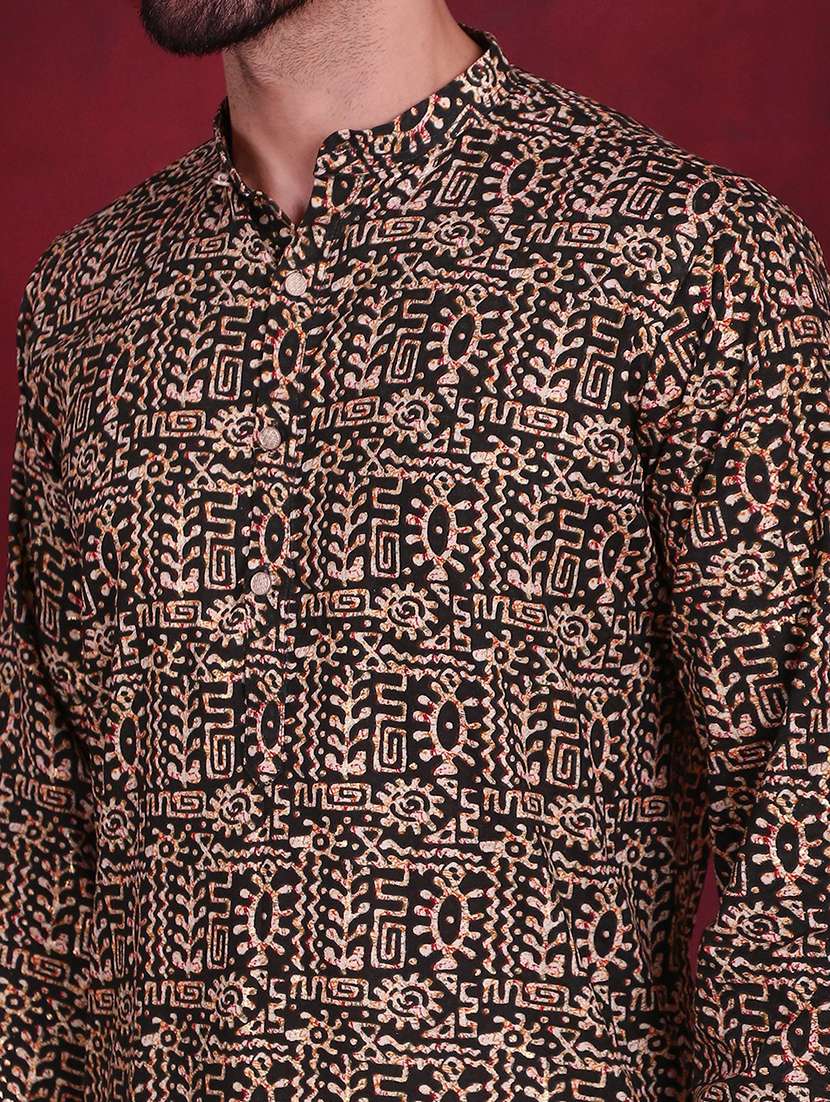 men printed mandarin neck kurta pyjama set - 20733159 -  Standard Image - 6