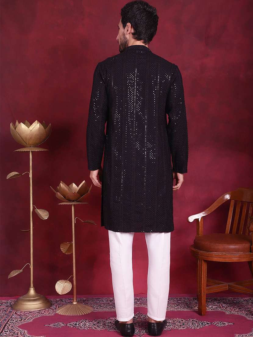 men solid with work mandarin neck kurta pyjama set - 20733163 -  Standard Image - 4