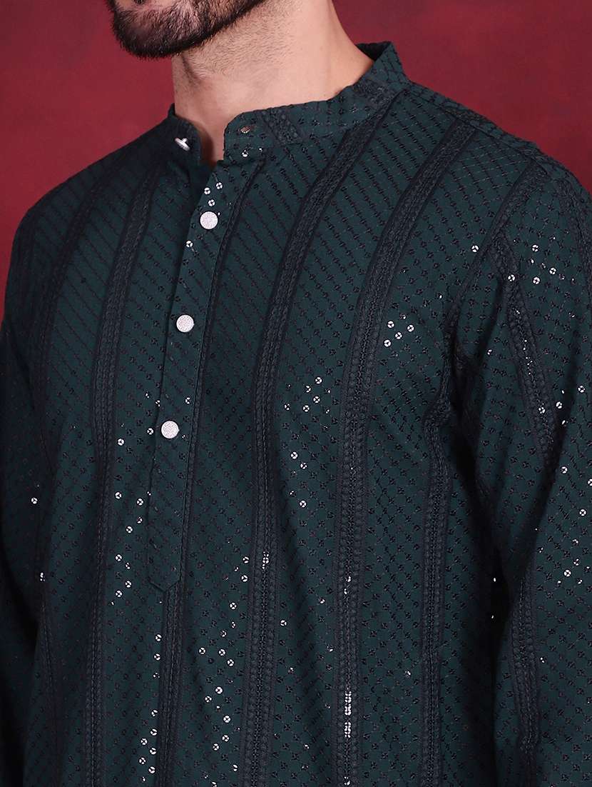 men solid with work mandarin neck kurta pyjama set - 20733165 -  Standard Image - 6