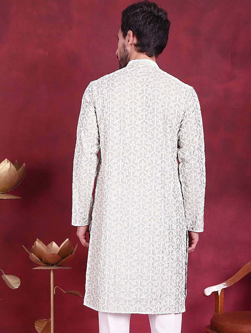 men embroidered mandarin neck long kurta - 20733201 -  Standard Image - 4