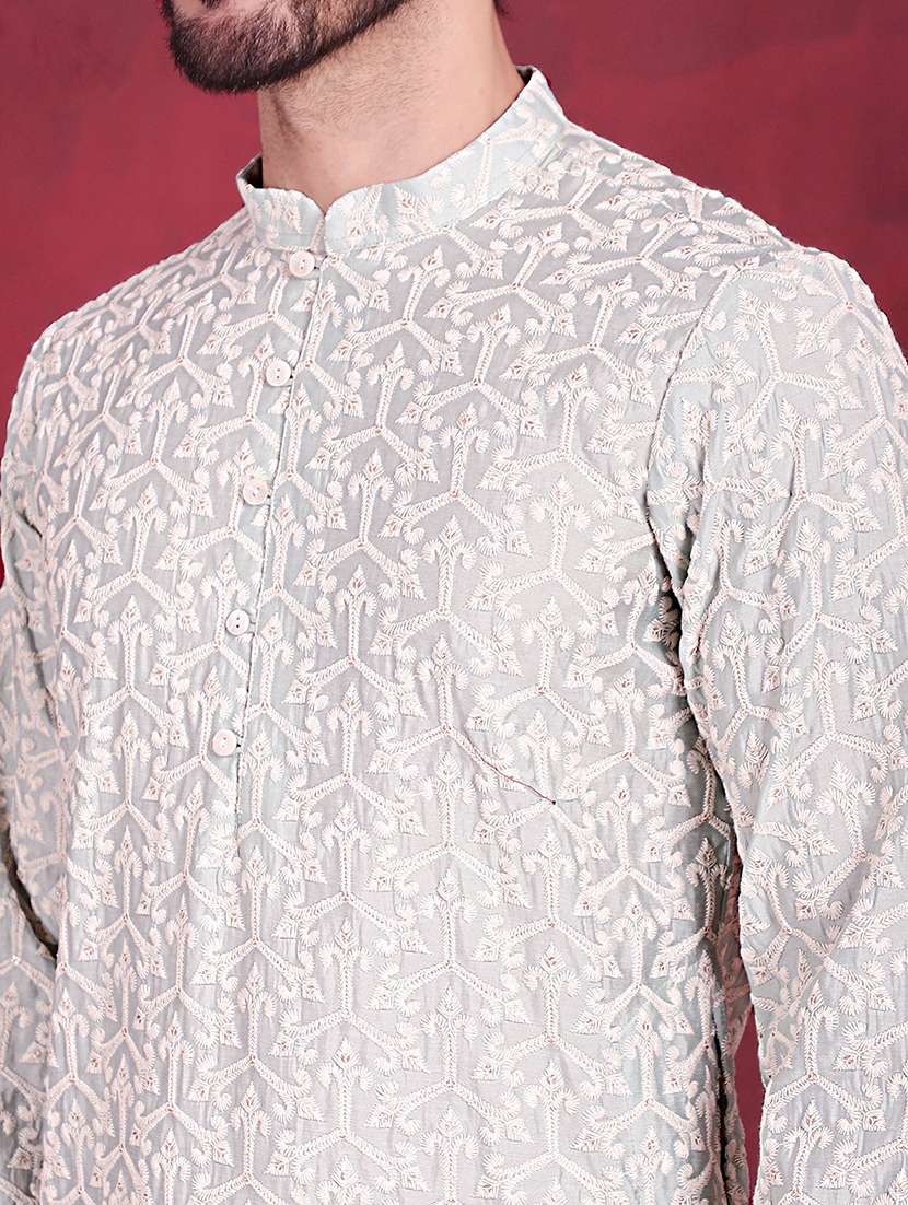 men embroidered mandarin neck long kurta - 20733201 -  Standard Image - 6