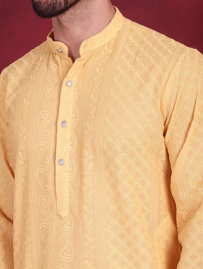 men solid with work mandarin neck kurta pyjama set - 20733203 -  Standard Image - 6