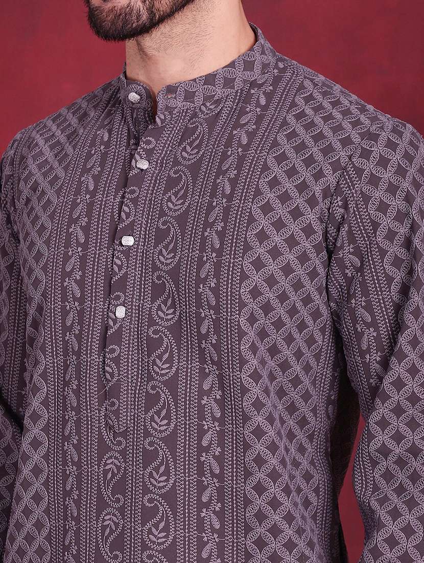 men embroidered mandarin neck long kurta - 20733205 -  Standard Image - 6